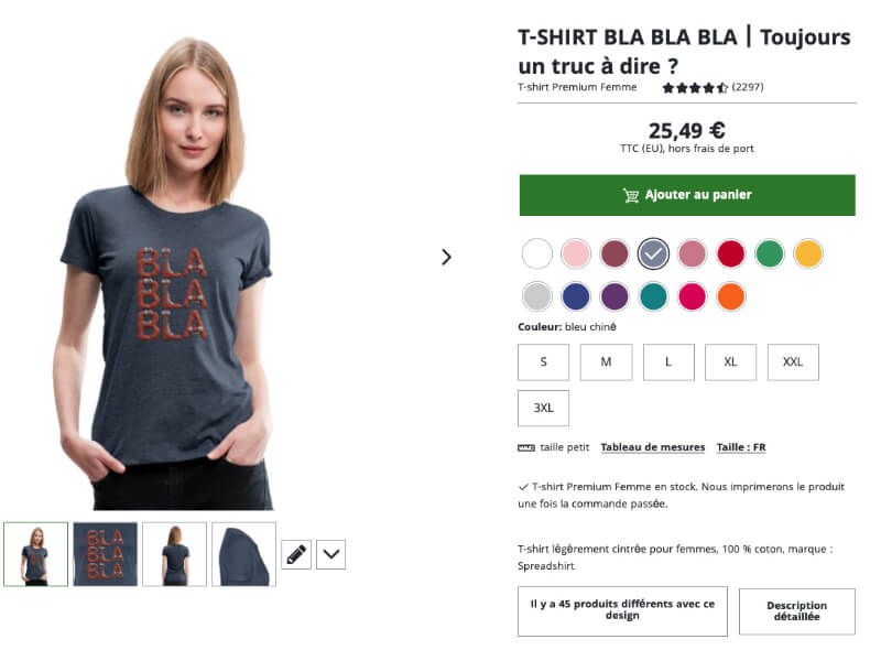Fiche de vente teeshirt a message sur monbeautshirt humour mode femme