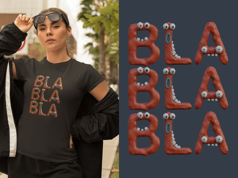 Visuel qui montre le design bla bla bla teeshirt a message humour femme mode monbeautshirt