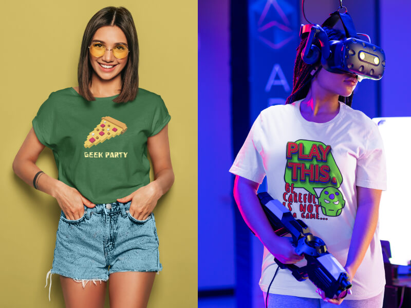 Deux geekette portant un teeshirt geek